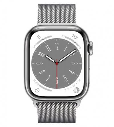 APPLE Watch 8 GPS + Cellular 45mm Silver Stainless Steel Case with Silver Milanese Loop