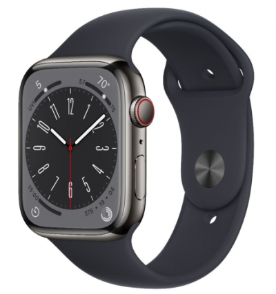 APPLE Watch 8 GPS + Cellular 45mm Graphite Stainless Steel Case with Midnight Sport Band - Regular