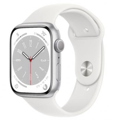 APPLE Watch 8 GPS 45mm Silver Aluminium Case with White Sport Band - Regular