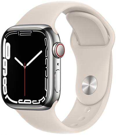 APPLE Watch 7 GPS + Cellular 45mm Silver Stainless Steel Case with Starlight Sport Band - Regular