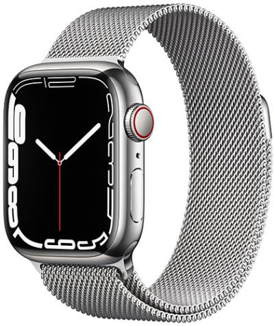 APPLE Watch 7 GPS + Cellular 41mm Silver Stainless Steel Case with Silver Milanese Loop