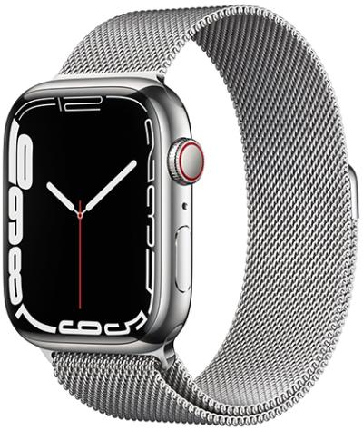 APPLE Watch 7 GPS + Cellular 45mm Silver Stainless Steel Case with Silver Milanese Loop