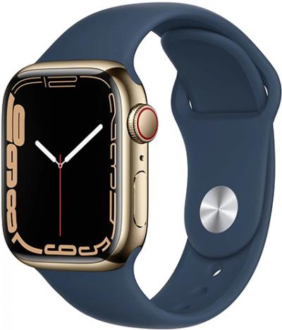 APPLE Watch 7 GPS + Cellular 41mm Gold Stainless Steel Case with Abyss Blue Sport Band - Regular