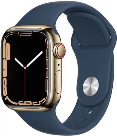 APPLE Watch 7 GPS + Cellular 45mm Gold Stainless Steel Case with Abyss Blue Sport Band - Regular