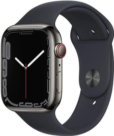 APPLE Watch 7 GPS + Cellular 45mm Graphite Stainless Steel with Midnight Sport Band - Regular