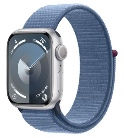 APPLE Watch 9 GPS + Cellular 45mm Silver Aluminium Case with Winter Blue Sport Loop