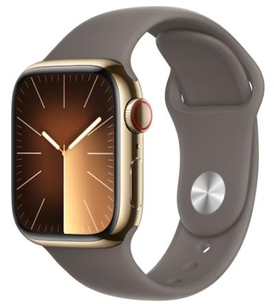 APPLE Watch 9 GPS + Cellular 41mm Gold Stainless Steel Case with Clay Sport Band - M/L