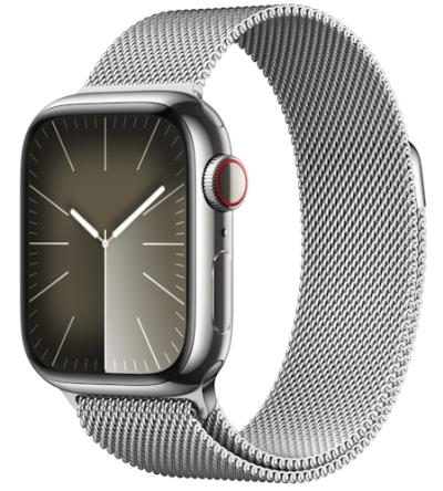 APPLE Watch 9 GPS + Cellular 41mm Silver Stainless Steel Case with Silver Milanese Loop