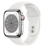 APPLE Watch 8 GPS + Cellular 41mm Silver Stainless Steel Case with White Sport Band - Regular