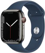 APPLE Watch 7 GPS + Cellular 45mm Graphite Stainless Steel Case with Abyss Blue Sport Band - Regular